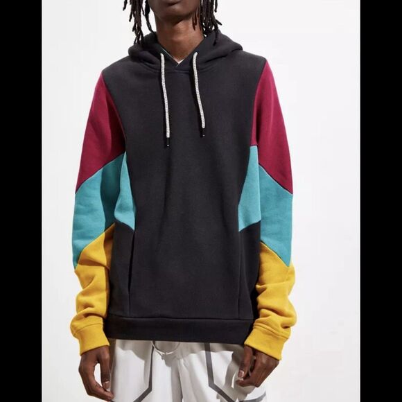 Urban Outfitters Colorblock Hoodie Sweatshirt Small Oversized Multicolor Retro - Picture 1 of 13